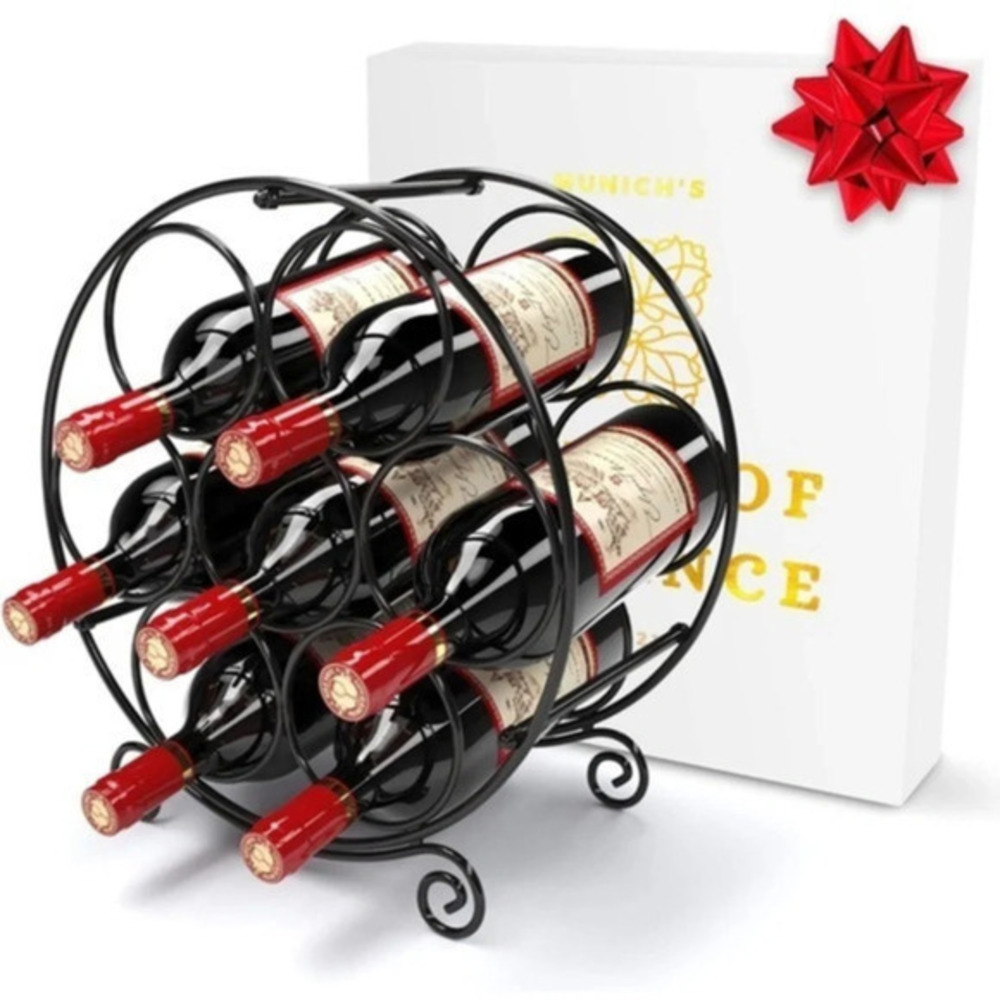 HOUSE OF ELEGANCE Metal Wine Rack 7 Bottles Storage Black Countertop Stand New